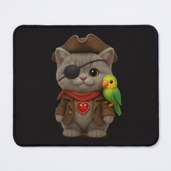 Item preview, Cute Pirate Cat With Parrot - Adorable Grey British Shorthair Treasure Cat designed and sold by Moons Studio.