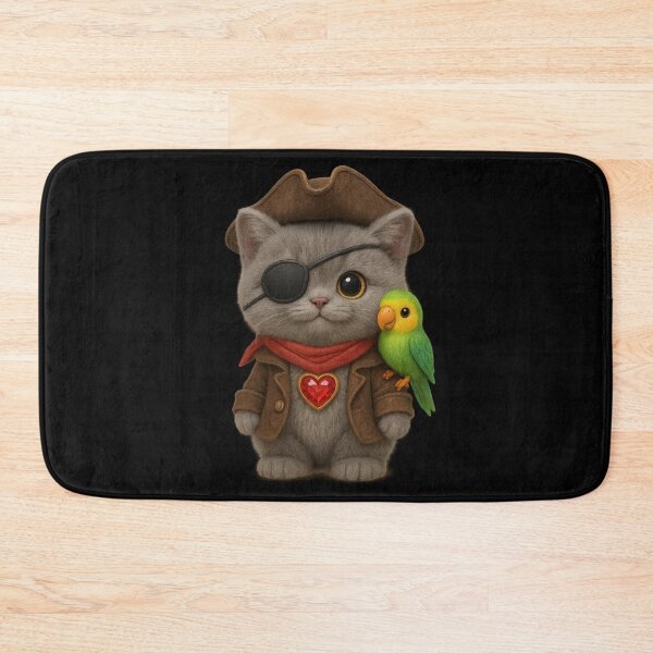 Item preview, Cute Pirate Cat With Parrot - Adorable Grey British Shorthair Treasure Cat designed and sold by Moons Studio.