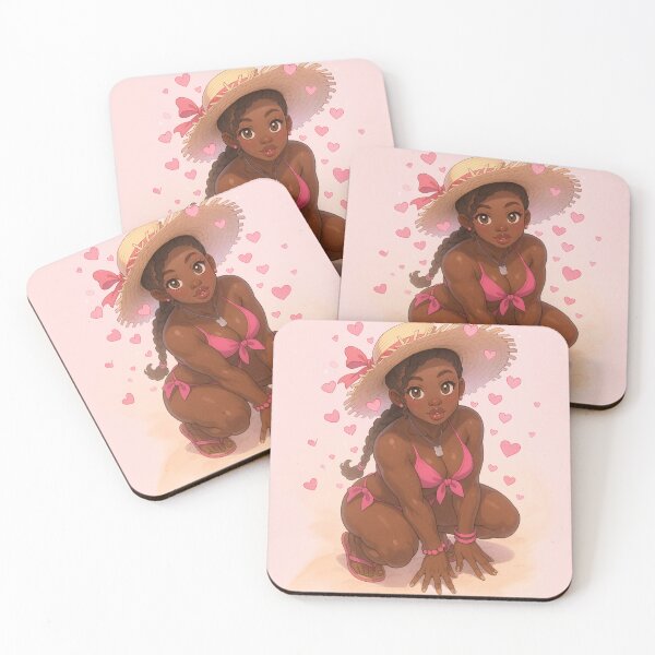 Item preview, Afro Girl in Pink Bikini | Cute Summer Beach Illustration | Black Woman Aesthetic Art designed and sold by TedKentPhoto.