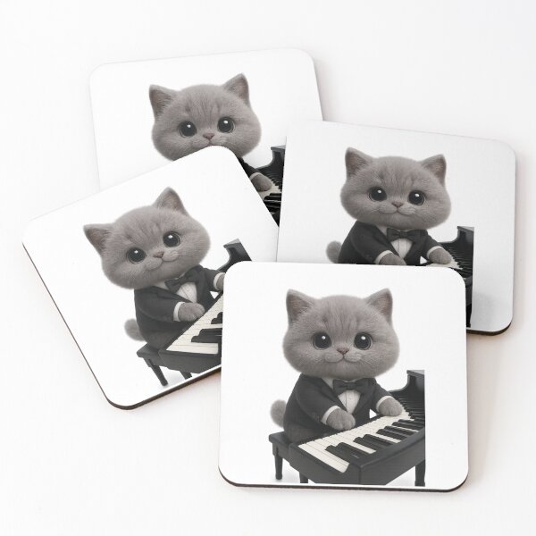 Item preview, Cute Pianist Cat illustration - Adorable Grey British Shorthair Kitten Music Art designed and sold by Moons Studio.