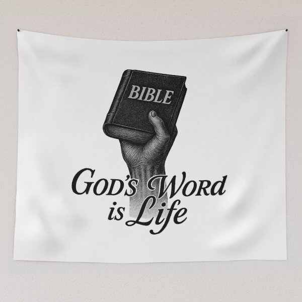 Item preview, Raised Hand Holding Bible – “God’s Word Is Life” Christian Vintage Shirt Design designed and sold by WordOfLamb.
