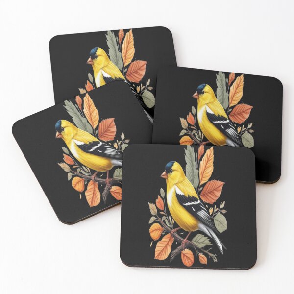 Item preview, American Goldfinch Bird Autumn Leaves Nature Art designed and sold by BirdsnStuff.