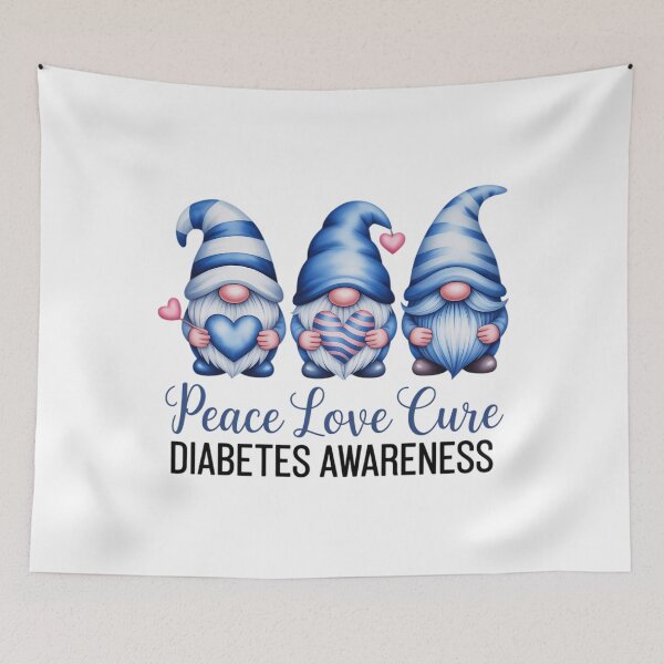 Item preview, Peace Love Cure Gnome Blue Ribbon Diabetes Awareness Month designed and sold by DoorwayThreads.