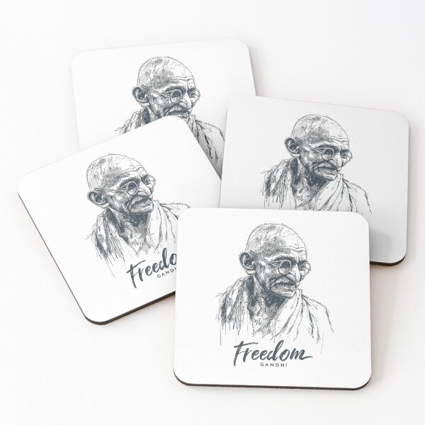 Item preview, Line art of man with glasses and robe, labeled Freedom Gandhi designed and sold by DadGenX.