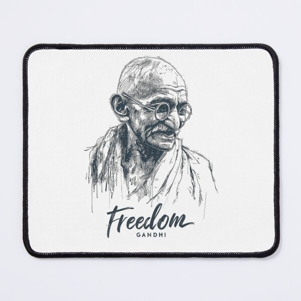 Item preview, Line art of man with glasses and robe, labeled Freedom Gandhi designed and sold by DadGenX.