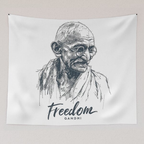 Item preview, Line art of man with glasses and robe, labeled Freedom Gandhi designed and sold by DadGenX.