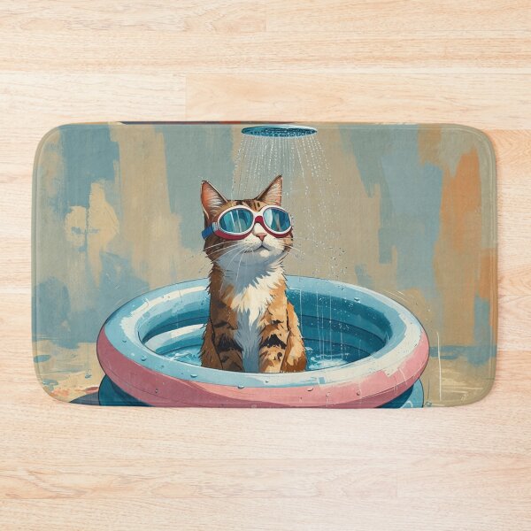 Item preview, Cat with Goggles Taking a Shower in a Kiddie Pool designed and sold by LEO'S CREATURE　れおずくりーちゃー.