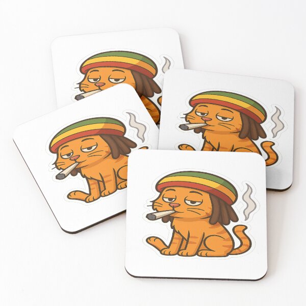 Item preview, Funny Rasta Cat Cartoon Orange – Reggae Stoner Cat with Joint Sticker & T-Shirt Design designed and sold by MeowLaugh.