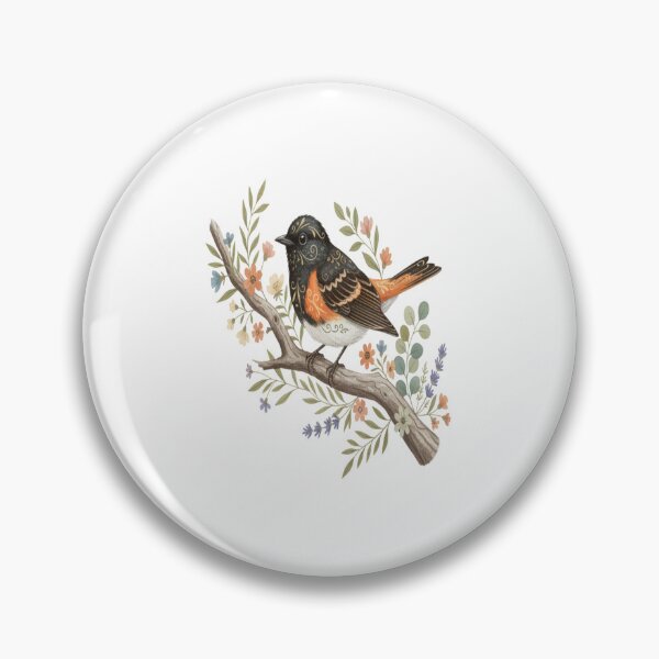 Item preview, American Redstart Bird with Flowers and Leaves designed and sold by BirdsnStuff.