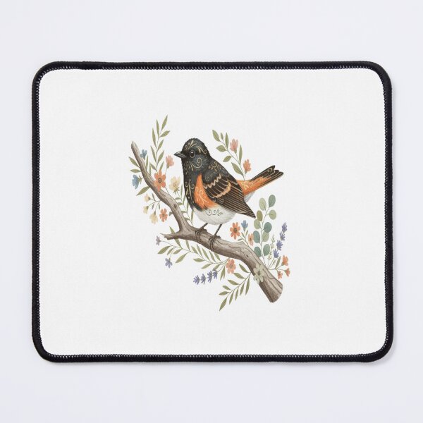 Item preview, American Redstart Bird with Flowers and Leaves designed and sold by BirdsnStuff.