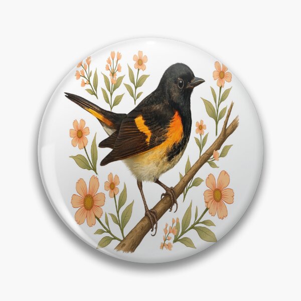 Item preview, American Redstart Bird with Peach Flowers designed and sold by BirdsnStuff.