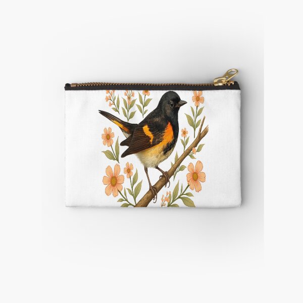 Item preview, American Redstart Bird with Peach Flowers designed and sold by BirdsnStuff.