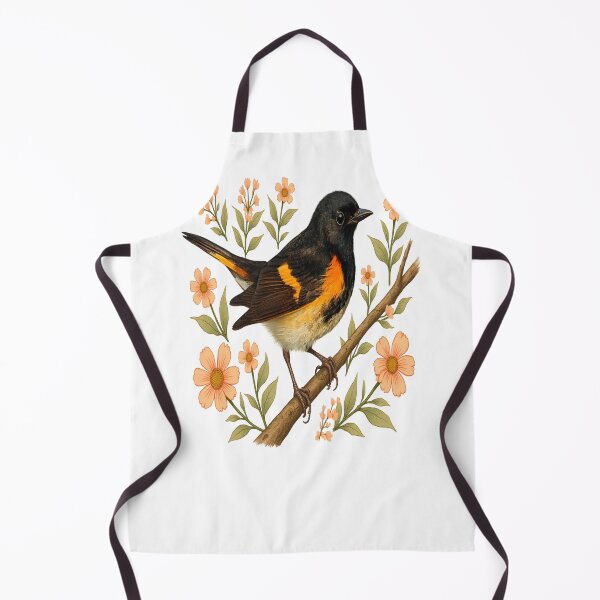 Item preview, American Redstart Bird with Peach Flowers designed and sold by BirdsnStuff.