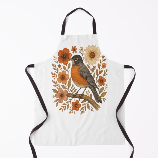 Item preview, American Robin Bird with Orange and Cream Flowers designed and sold by BirdsnStuff.