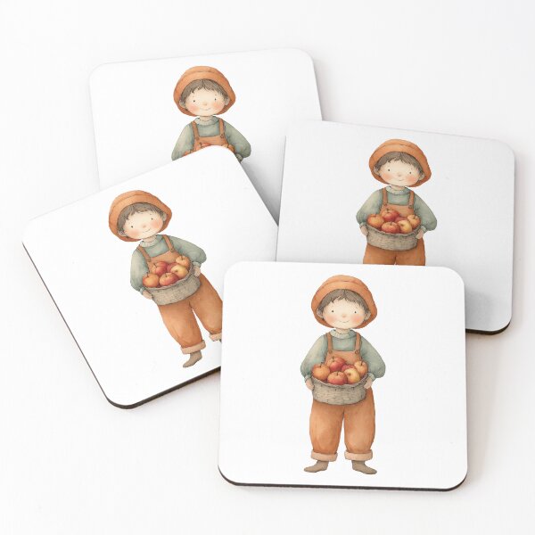 Item preview, Cute Autumn Child with Basket of Apples – Harvest Illustration designed and sold by Art of Ngu.