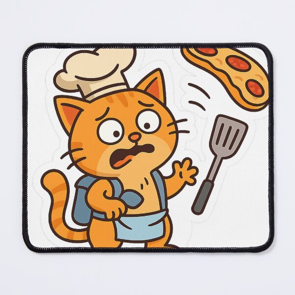 Item preview, Funny Chef Cat Failing Pizza – Cute Orange Cartoon Cooking Cat Design designed and sold by MeowLaugh.
