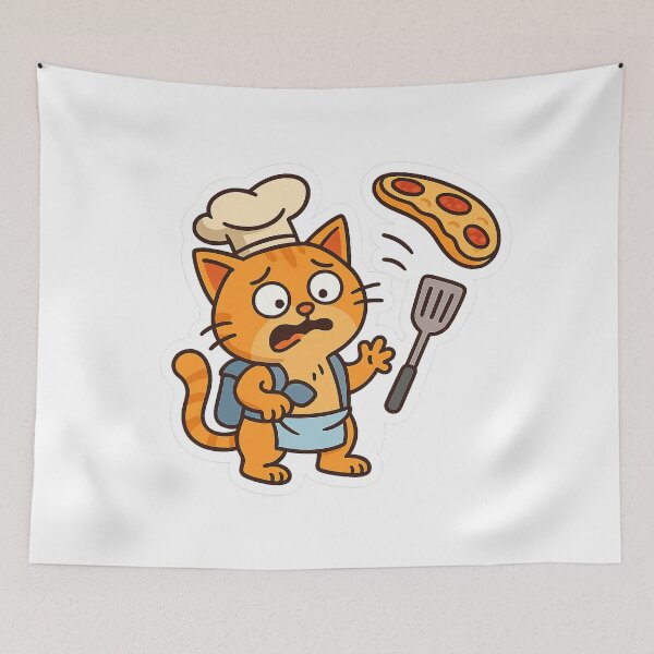 Item preview, Funny Chef Cat Failing Pizza – Cute Orange Cartoon Cooking Cat Design designed and sold by MeowLaugh.