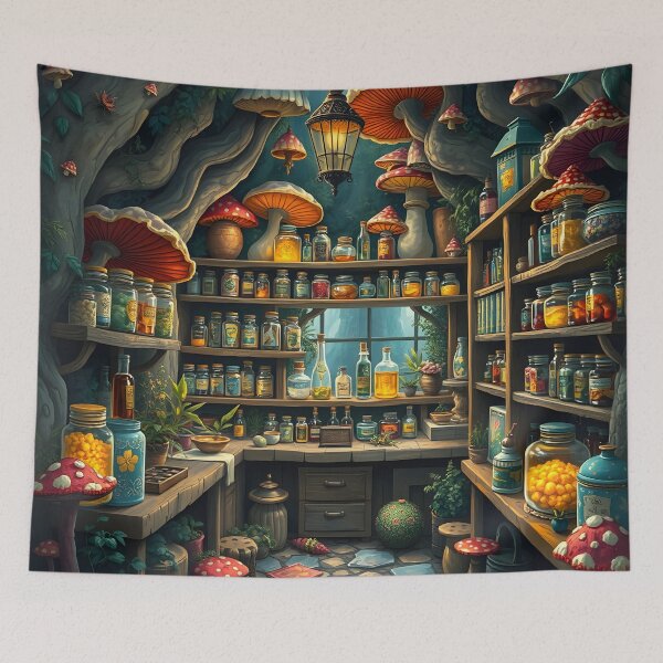 Item preview, Quaint Apothecary Nestled Within A Vibrant Mushroom Forest designed and sold by Wiss2Arts.