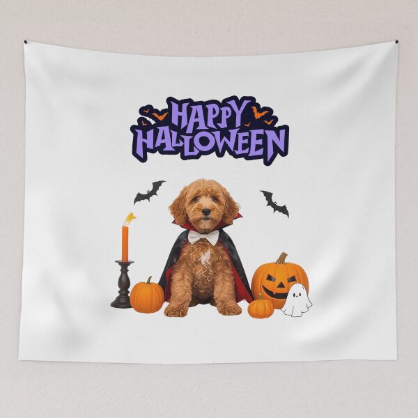 Item preview, Miniature Goldendoodle Dracula Halloween Design | Cute Dog in Spooky Costume designed and sold by Fredster1966.