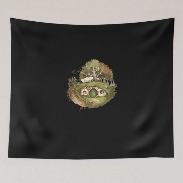 Item preview, Halfling Home - Round Doors - Black - Watercolor Art - Fantasy designed and sold by renshahin9.