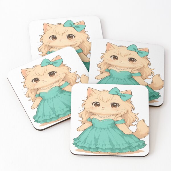 Item preview, A cartoon Persian cat wearing a green evening dress, with a green bow on her long orange hair. designed and sold by PWDigitalArt.