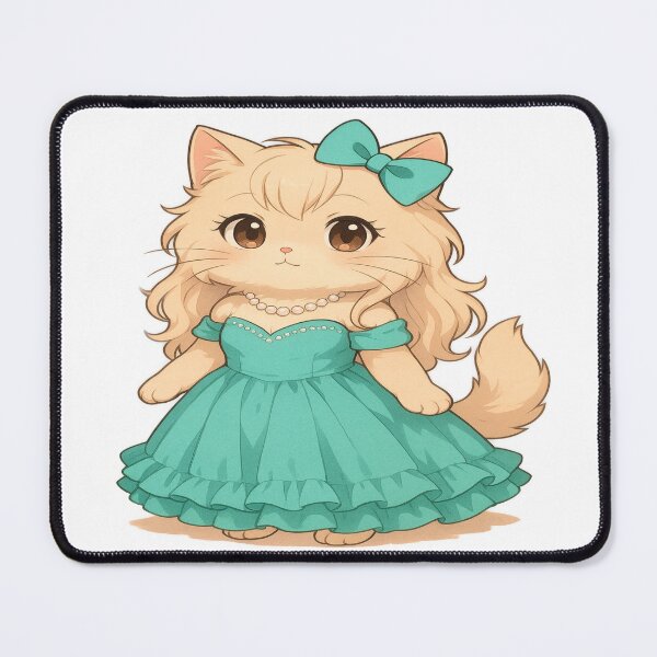 Item preview, A cartoon Persian cat wearing a green evening dress, with a green bow on her long orange hair. designed and sold by PWDigitalArt.