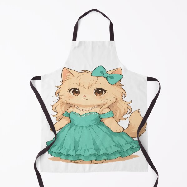 Item preview, A cartoon Persian cat wearing a green evening dress, with a green bow on her long orange hair. designed and sold by PWDigitalArt.