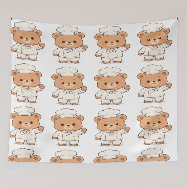 Item preview, Happy chef bear holding can with jumping fish and cheering designed and sold by PWDigitalArt.