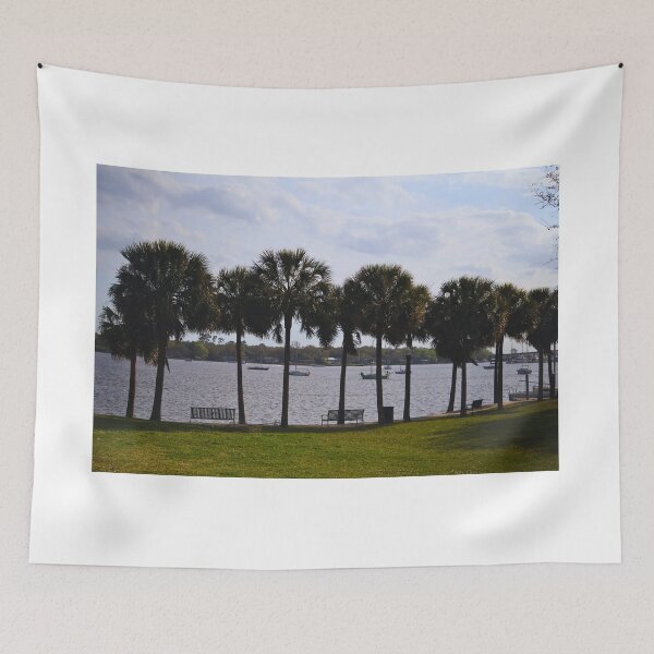 Item preview, Serene Riverside with Palm Trees designed and sold by Phakade's Photos.