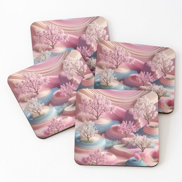 Item preview, Abstract Pastel Landscape with Blossoming Trees and Layered Terrain designed and sold by KanDa-Shop.