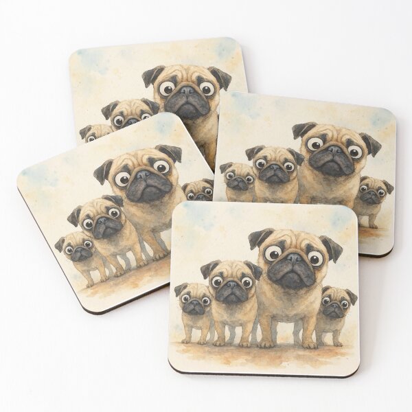 Item preview, Cute Pug Dog Family ' THe PuGS ' BY SHiRLeY MacARTHuR designed and sold by Shirley MacArthur Art.