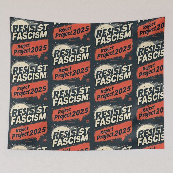 Item preview, fResist Fascism – Reject Project 2025 Political Protest Tee Merry Christmas Tree bulbs designed and sold by JakardPenn.