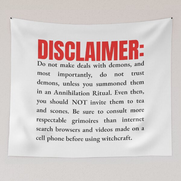 Item preview, Demonic Deals Disclaimer designed and sold by Escapism Entertainment LLC.