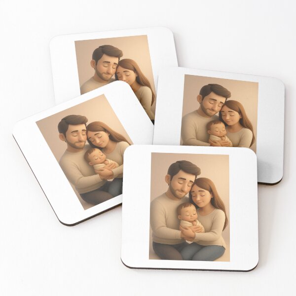 Item preview, Happy Family Hug – Modern Parents with Baby 3D Illustration designed and sold by StickerBloomArt.