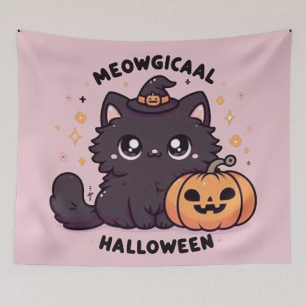 Item preview, Meowgical Halloween Cat with Pumpkin Charm designed and sold by Iuqiune.
