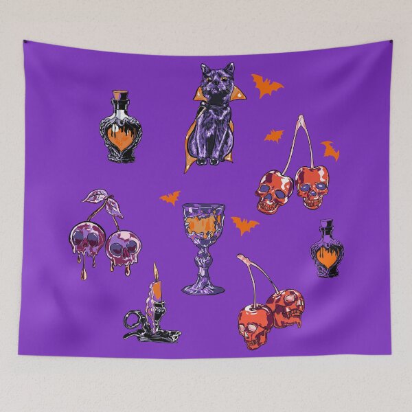 Item preview, Vampire Black Cat & Skull Cherries Halloween Pattern designed and sold by MaiZephyr.