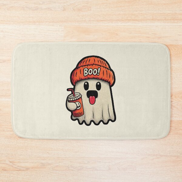 Item preview, Cute Ghost with Boo Beanie and Drink – Fun Halloween Illustration designed and sold by Art of Ngu.