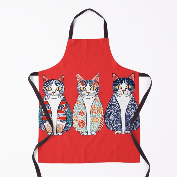 Item preview, Red, Aqua, and Navy Patterned Cats – Ukiyo-e Style Trio designed and sold by LEO'S CREATURE れおずくりーちゃー.