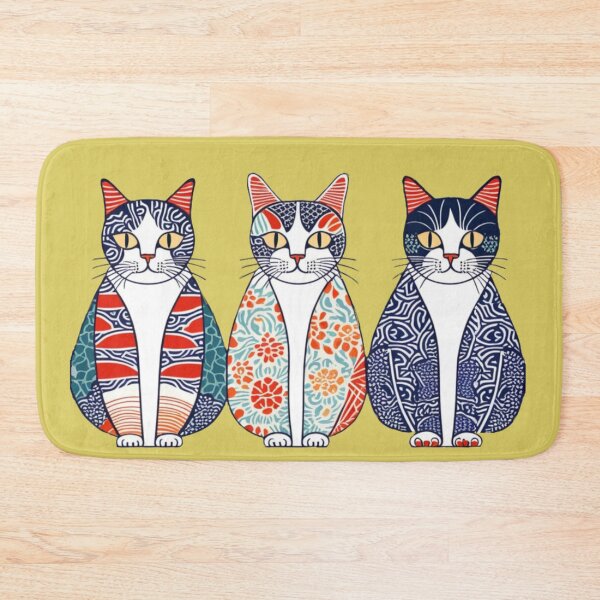 Item preview, Red, Aqua, and Navy Patterned Cats – Ukiyo-e Style Trio designed and sold by LEO'S CREATURE　れおずくりーちゃー.