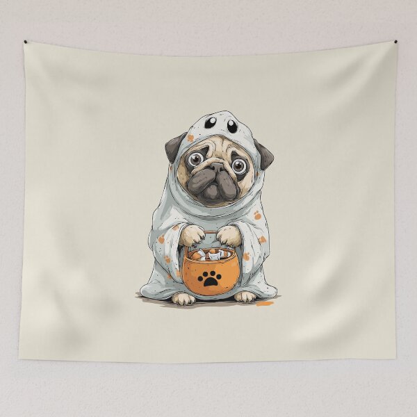 Item preview, Adorable Pug in Ghost Costume – Trick or Treat Halloween Dog designed and sold by Art of Ngu.