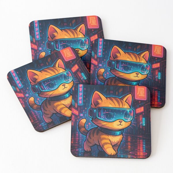Item preview, Cyberpunk Cat – Neon Tokyo Kawaii Sticker & Digital Art designed and sold by trend-forge.