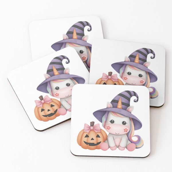 Item preview, Cute Halloween Unicorn with Witch Hat and Pumpkin – Kawaii Spooky Illustration designed and sold by Art of Ngu.