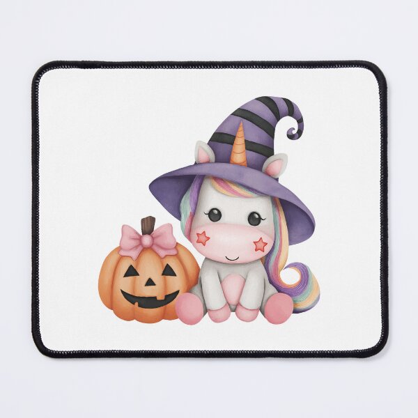 Item preview, Cute Halloween Unicorn with Witch Hat and Pumpkin – Kawaii Spooky Illustration designed and sold by Art of Ngu.