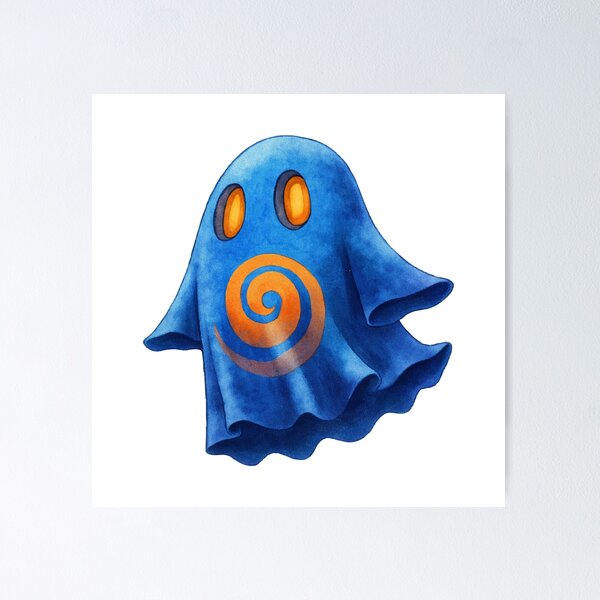 Item preview, Blue Hypnotic Ghost – Spooky Whimsical Halloween Spirit Illustration designed and sold by Art of Ngu.