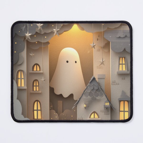 Item preview, Paper-Cut Ghost Above Town — Cozy Shadowbox Night designed and sold by AJ Lab.