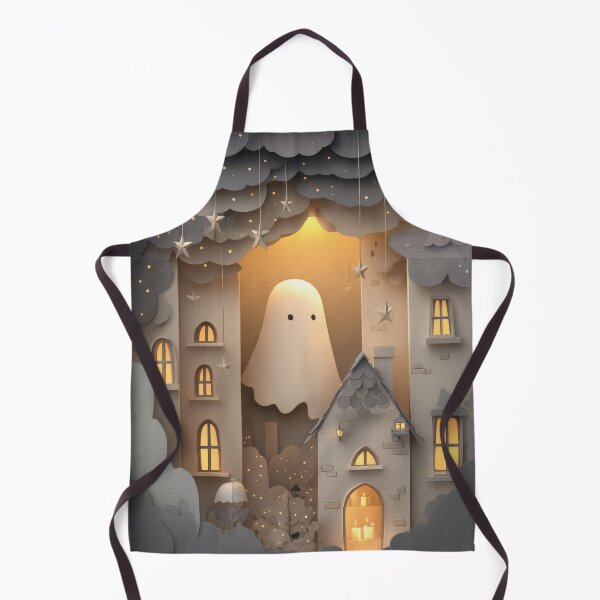 Item preview, Paper-Cut Ghost Above Town — Cozy Shadowbox Night designed and sold by AJ Lab.