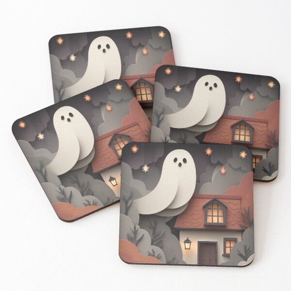Item preview, Cozy Ghost Over Cottage — Paper-Cut Autumn Shadowbox designed and sold by AJ Lab.