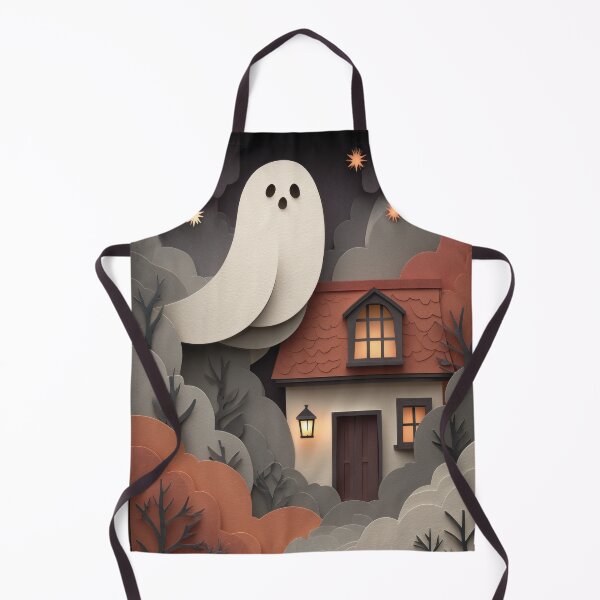 Item preview, Cozy Ghost Over Cottage — Paper-Cut Autumn Shadowbox designed and sold by AJ Lab.