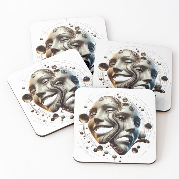 Item preview, Masks of the Soul – Joy & Sorrow Surreal Art Sticker designed and sold by trend-forge.