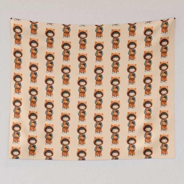 Item preview, Cute Halloween Kid with Pumpkin and Black Cat designed and sold by Art of Ngu.